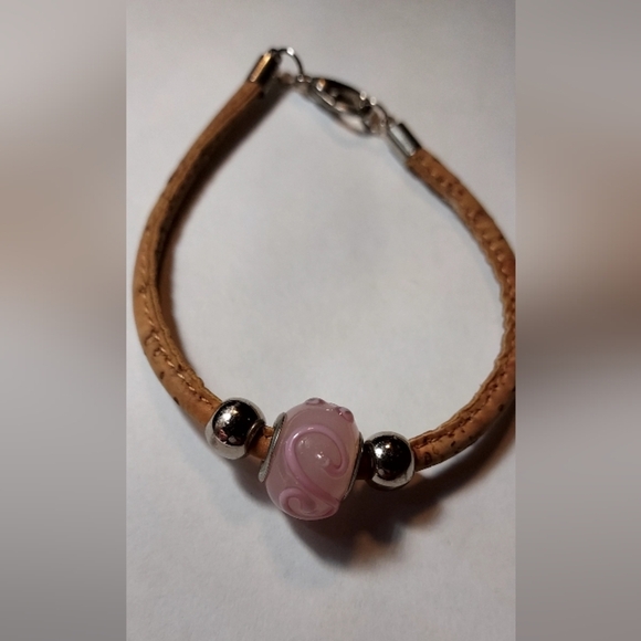 Brown and Silver Pink Cork Beaded Bracelet - Picture 3 of 3